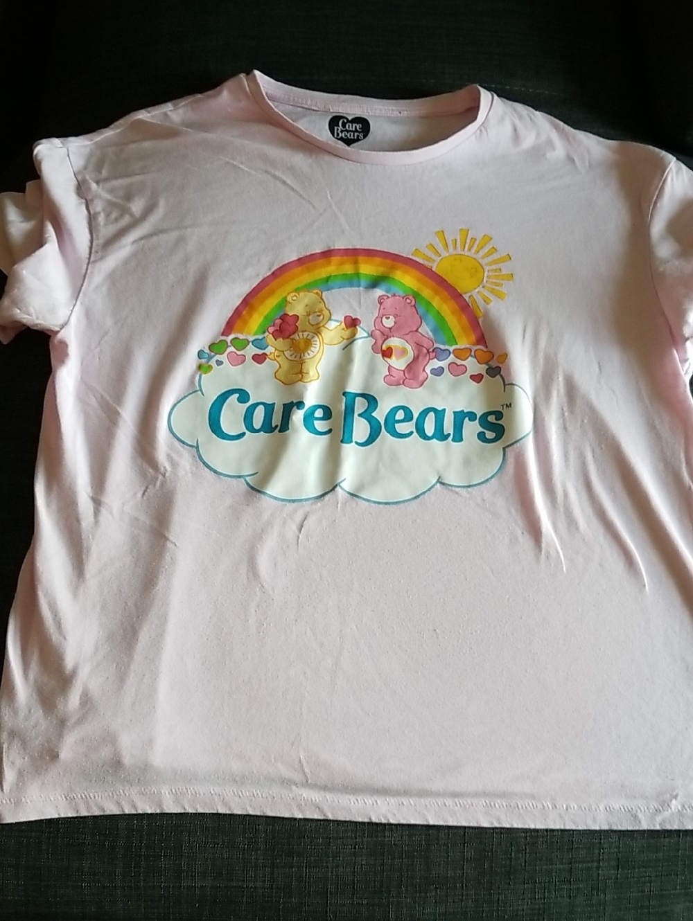 Care Bears Pink Tee with Rainbow & Cloud Graphic Size Xl